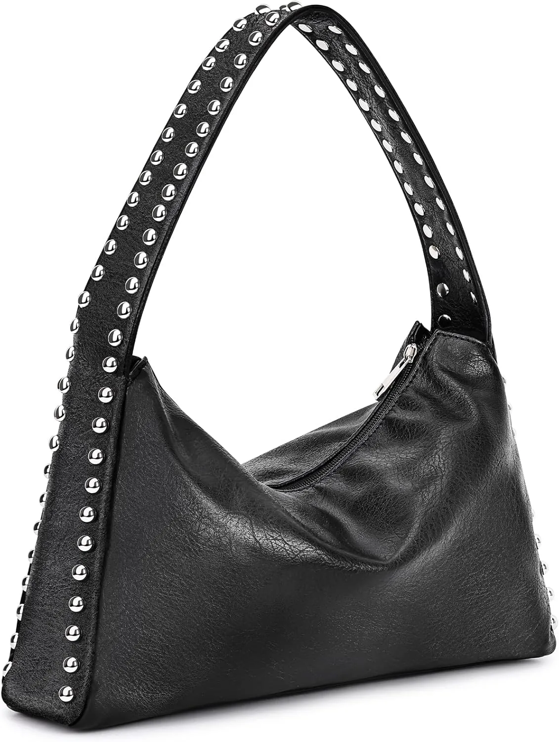 Shoulder Purse,Punk Studded Purse Western Solid Vintage Underarm Bag Tote Bag, Handbag with Zipper Closure for Women (Black-sliver)