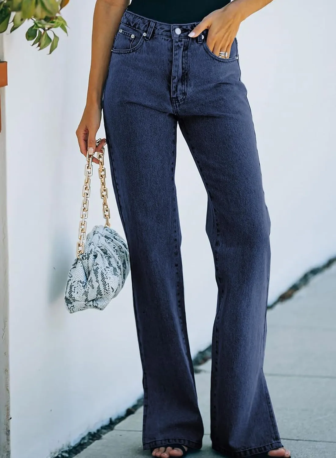 Sidefeel Women's Ripped High Waisted Flared Jeans Wide Leg Destroyed Denim Pants