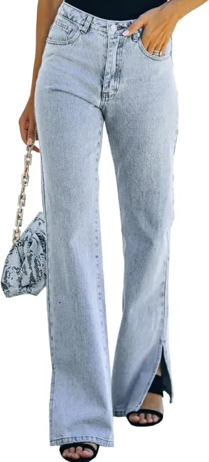 Sidefeel Women's Ripped High Waisted Flared Jeans Wide Leg Destroyed Denim Pants