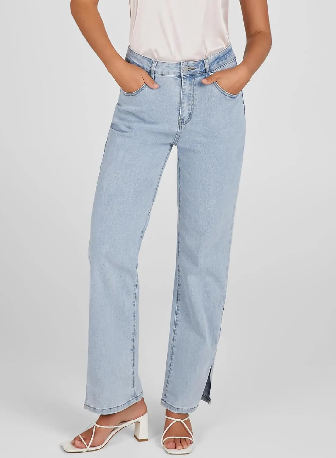 Sidefeel Women's Ripped High Waisted Flared Jeans Wide Leg Destroyed Denim Pants