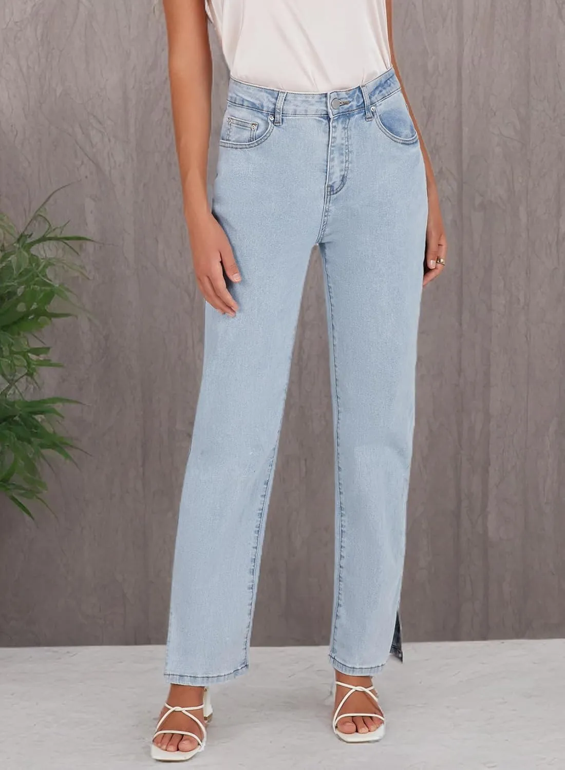 Sidefeel Women's Ripped High Waisted Flared Jeans Wide Leg Destroyed Denim Pants