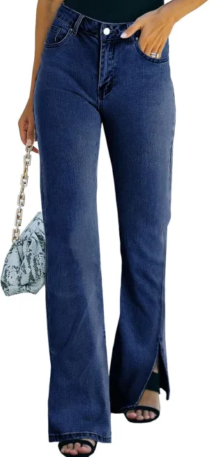Sidefeel Women's Ripped High Waisted Flared Jeans Wide Leg Destroyed Denim Pants
