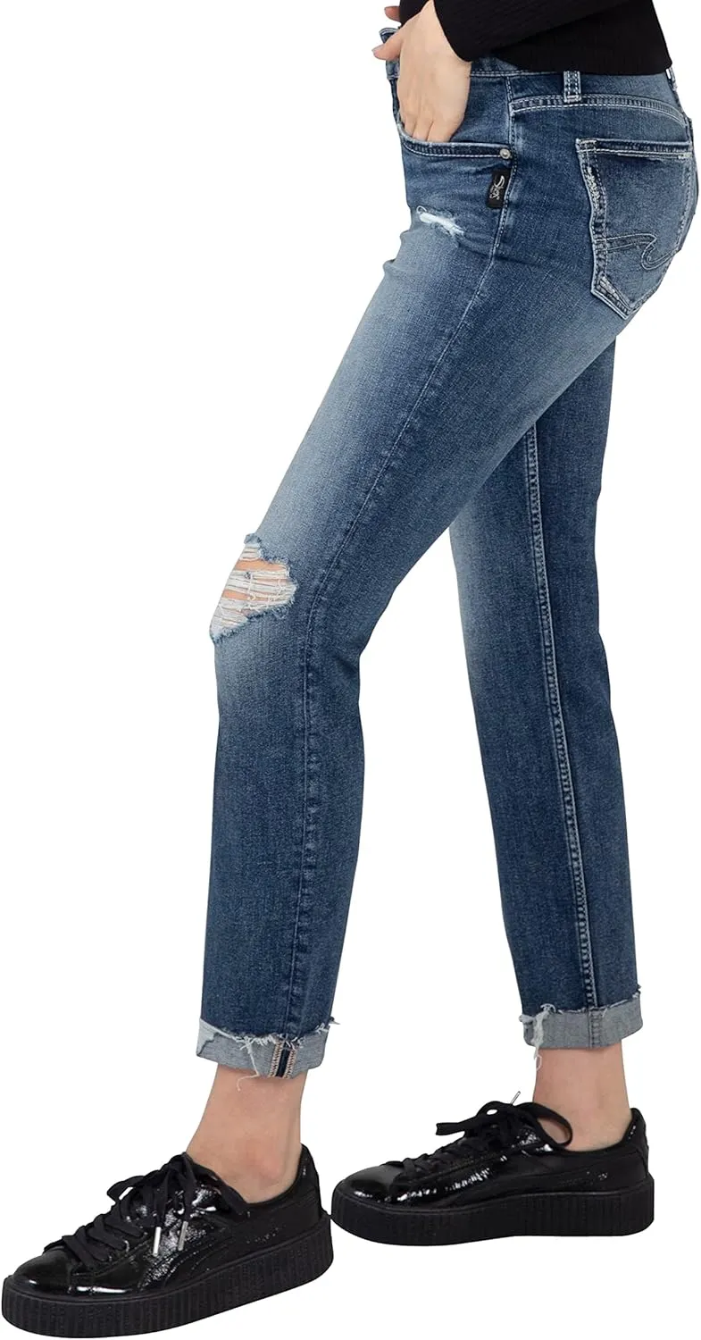 Silver Jeans Co. Women's Boyfriend Mid Rise Slim Leg Jeans-Legacy