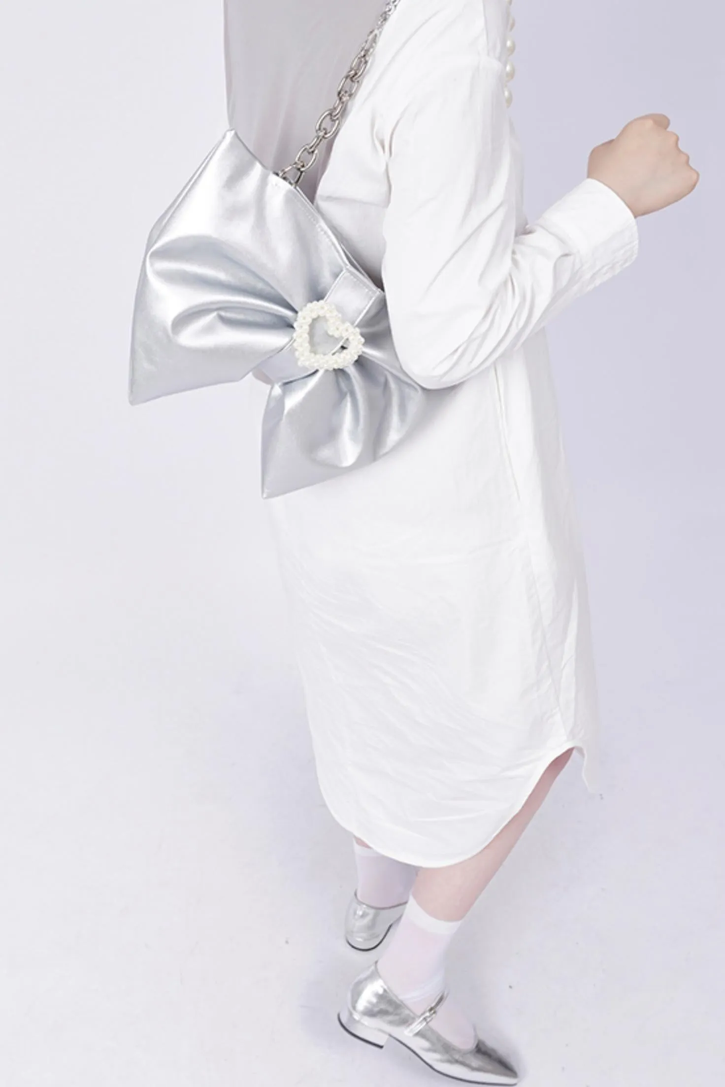 Silver Pleated Crossbody Bag