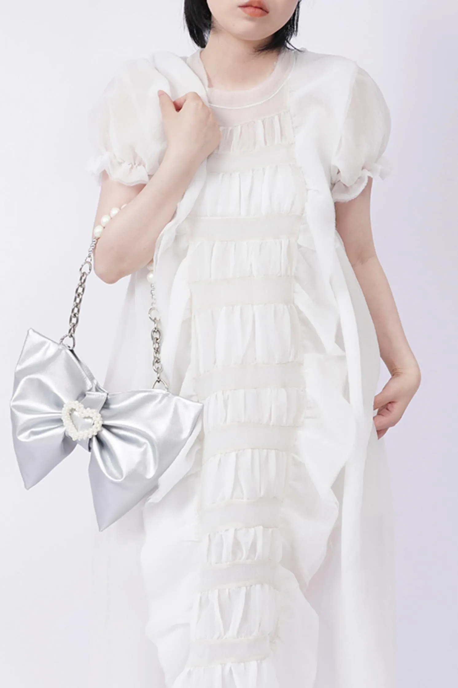 Silver Pleated Crossbody Bag