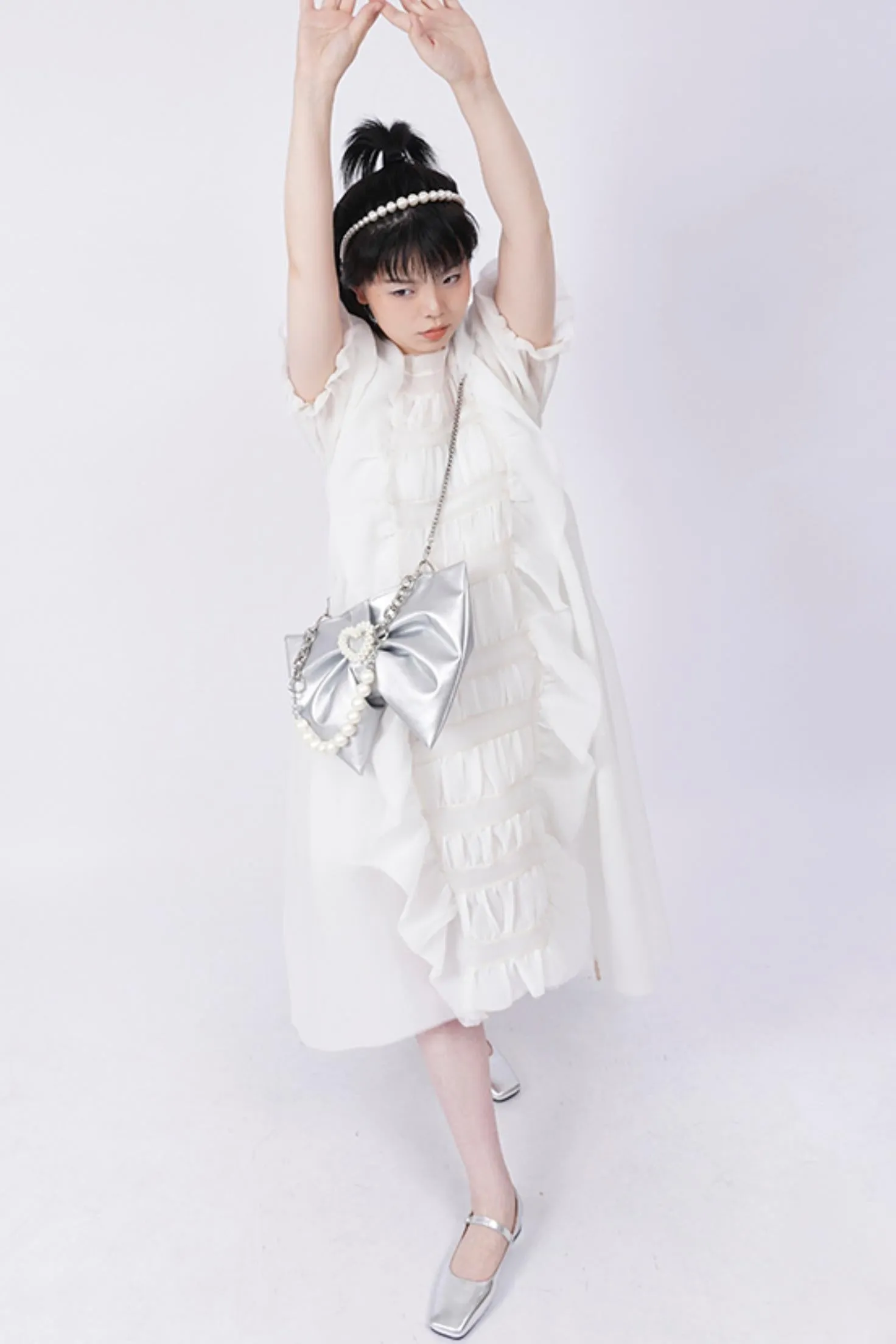 Silver Pleated Crossbody Bag