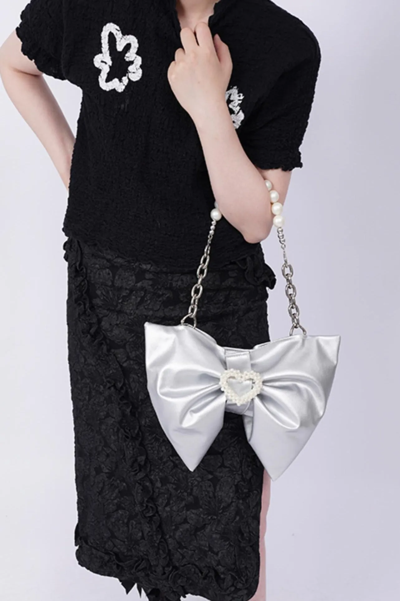 Silver Pleated Crossbody Bag