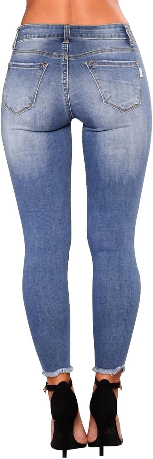 Skinny Jeans for Women Stretchy High Waisted Ripped Jeans Tummy Control Distressed Denim Leggings with Pockets