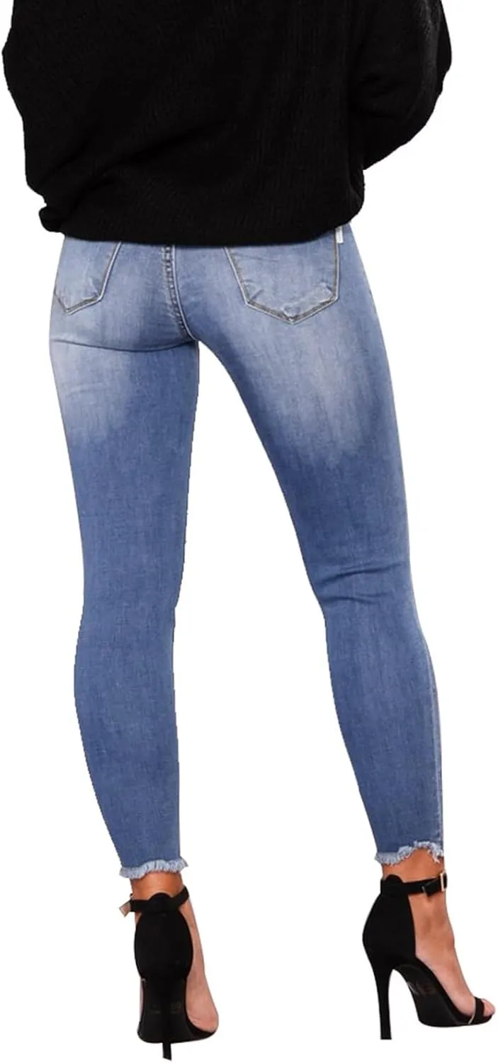 Skinny Jeans for Women Stretchy High Waisted Ripped Jeans Tummy Control Distressed Denim Leggings with Pockets