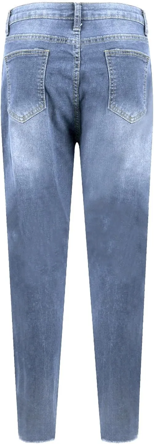 Skinny Jeans for Women Stretchy High Waisted Ripped Jeans Tummy Control Distressed Denim Leggings with Pockets