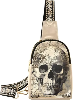 Skull Head Stylish PU Leather Waist Pack Soft Waterproof Crossbody Bag with Metal Hardware Fits Keys Phone Passport for Work Walks Music Fests & Trips