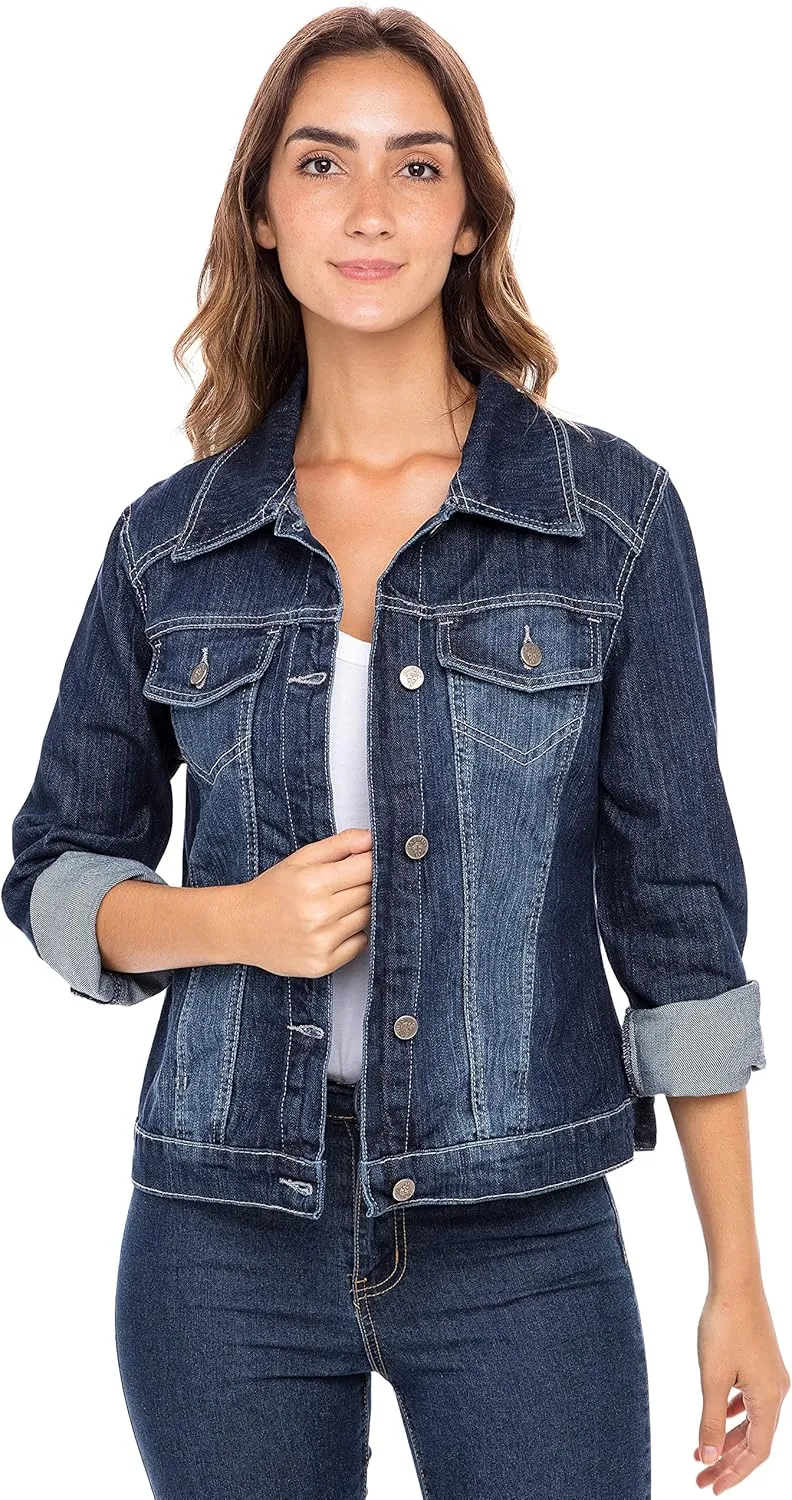 Skylinewears Women’s Vintage Western Denim Jacket – Classic Button-Up Long Sleeve Jean Jacket