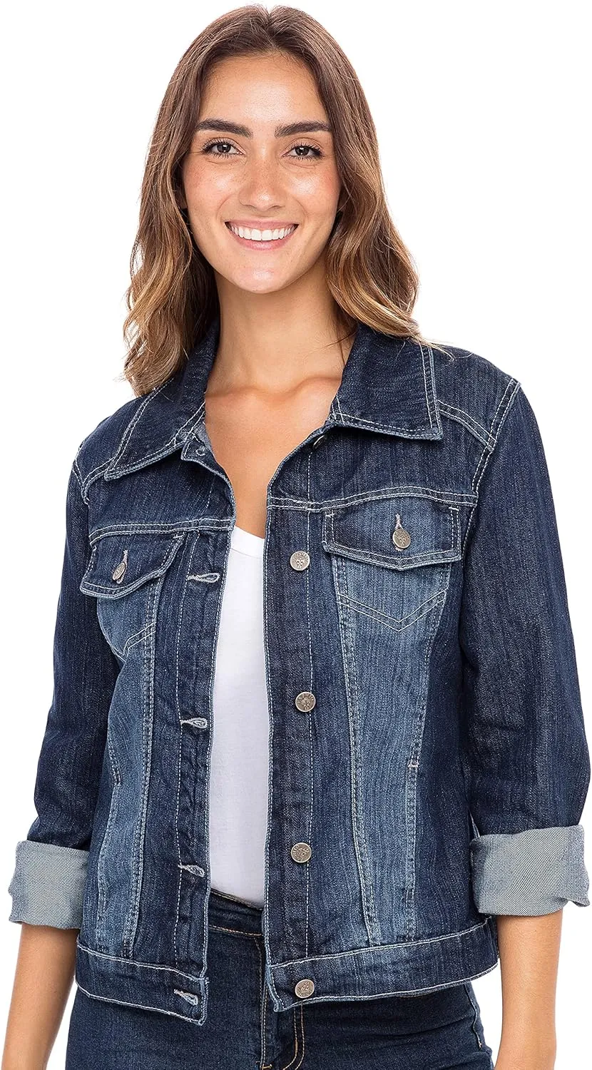 Skylinewears Women’s Vintage Western Denim Jacket – Classic Button-Up Long Sleeve Jean Jacket