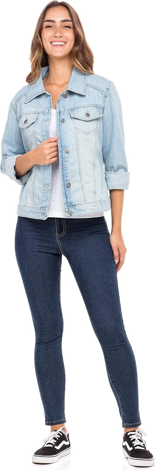 Skylinewears Women’s Vintage Western Denim Jacket – Classic Button-Up Long Sleeve Jean Jacket