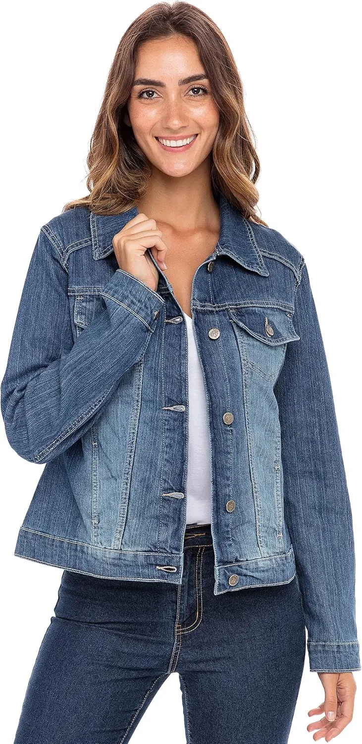 Skylinewears Women’s Vintage Western Denim Jacket – Classic Button-Up Long Sleeve Jean Jacket