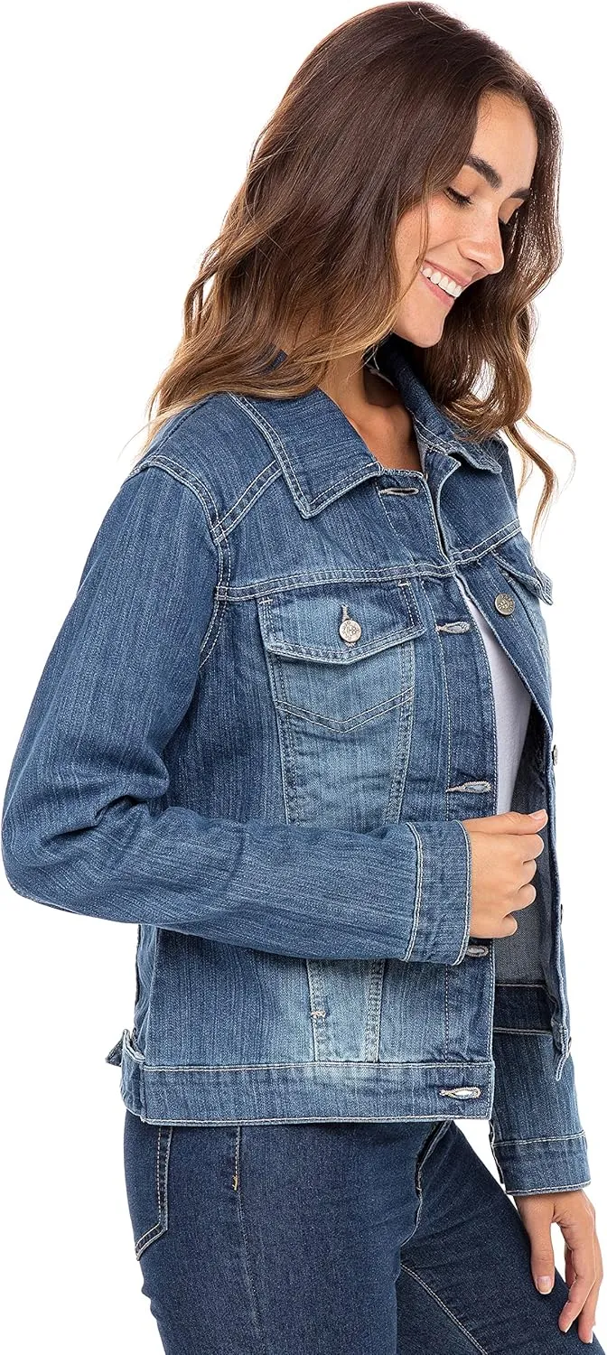 Skylinewears Women’s Vintage Western Denim Jacket – Classic Button-Up Long Sleeve Jean Jacket
