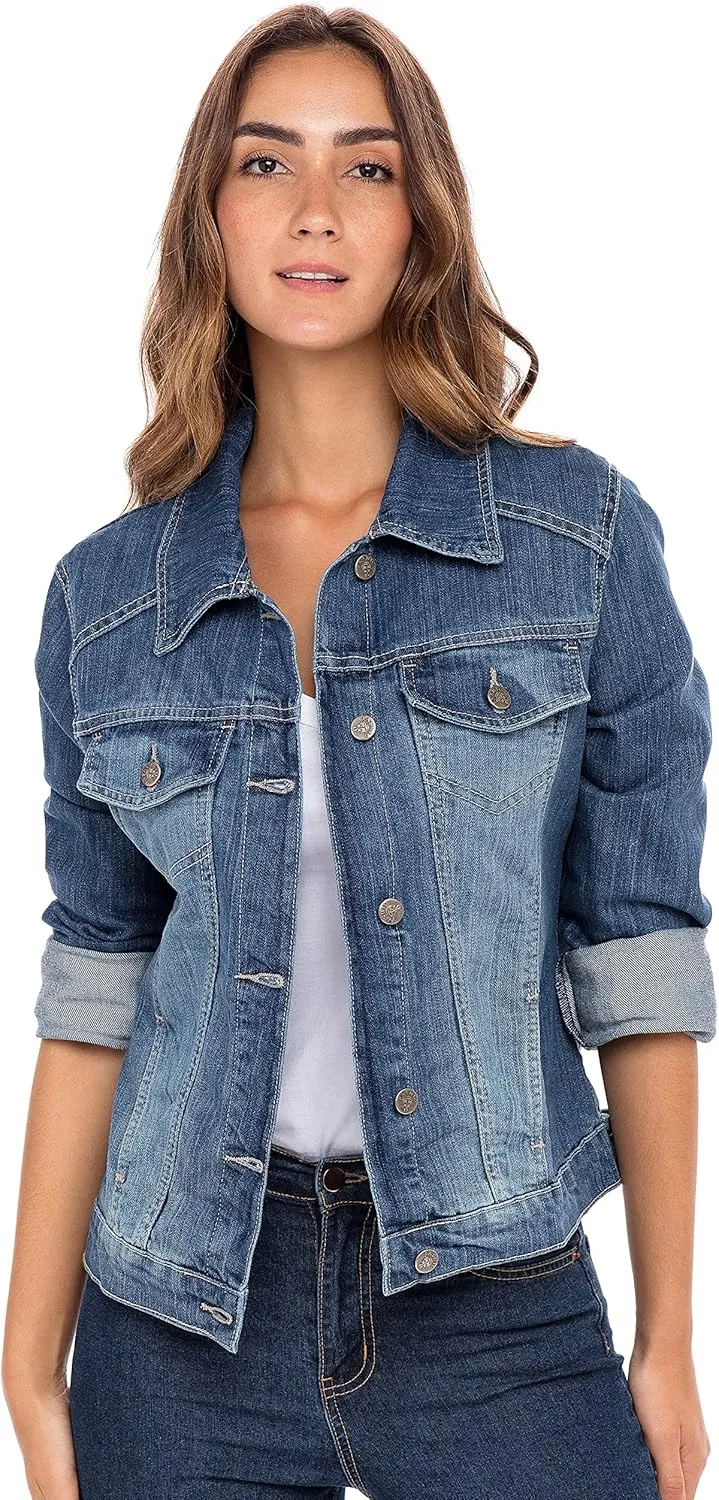 Skylinewears Women’s Vintage Western Denim Jacket – Classic Button-Up Long Sleeve Jean Jacket