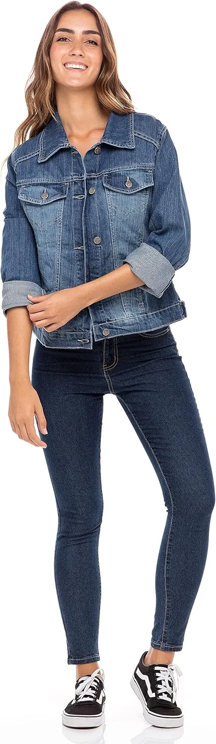 Skylinewears Women’s Vintage Western Denim Jacket – Classic Button-Up Long Sleeve Jean Jacket