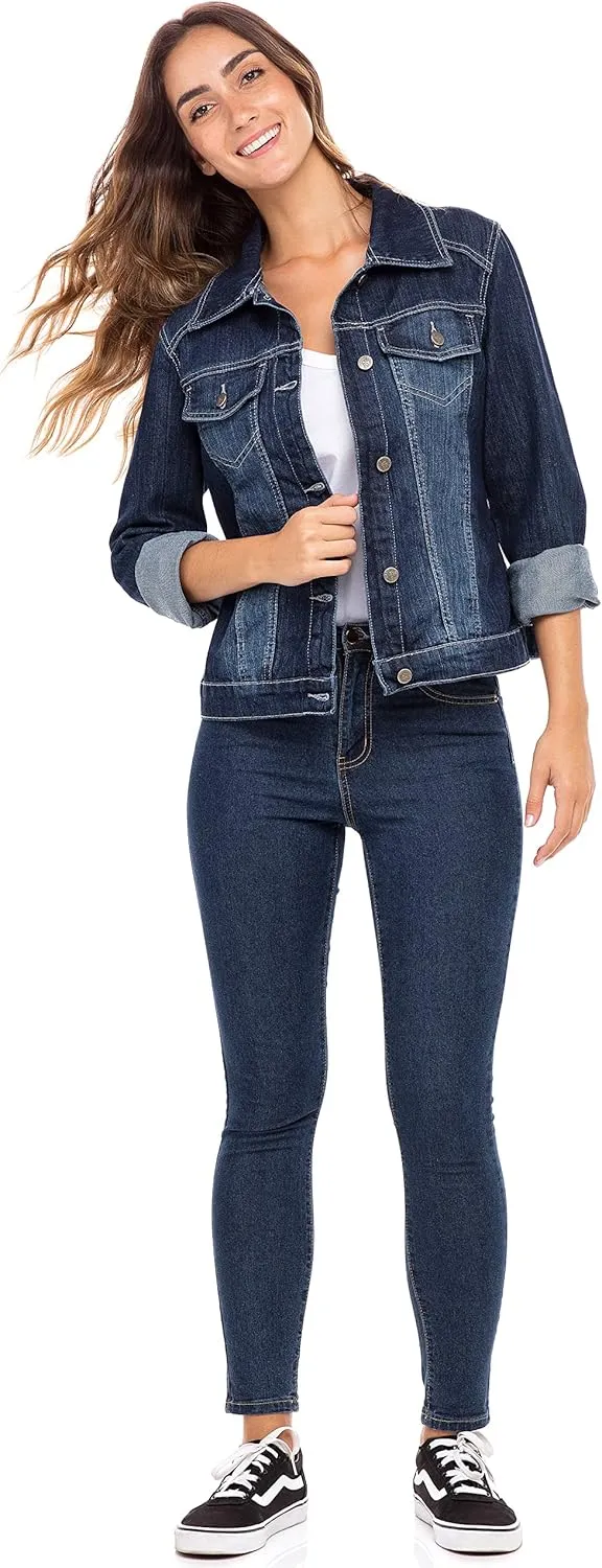 Skylinewears Women’s Vintage Western Denim Jacket – Classic Button-Up Long Sleeve Jean Jacket