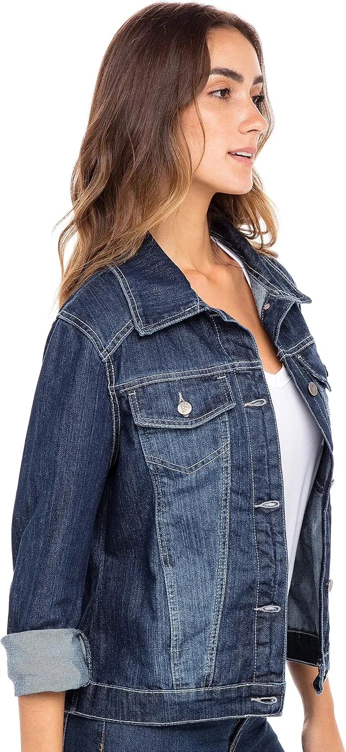 Skylinewears Women’s Vintage Western Denim Jacket – Classic Button-Up Long Sleeve Jean Jacket