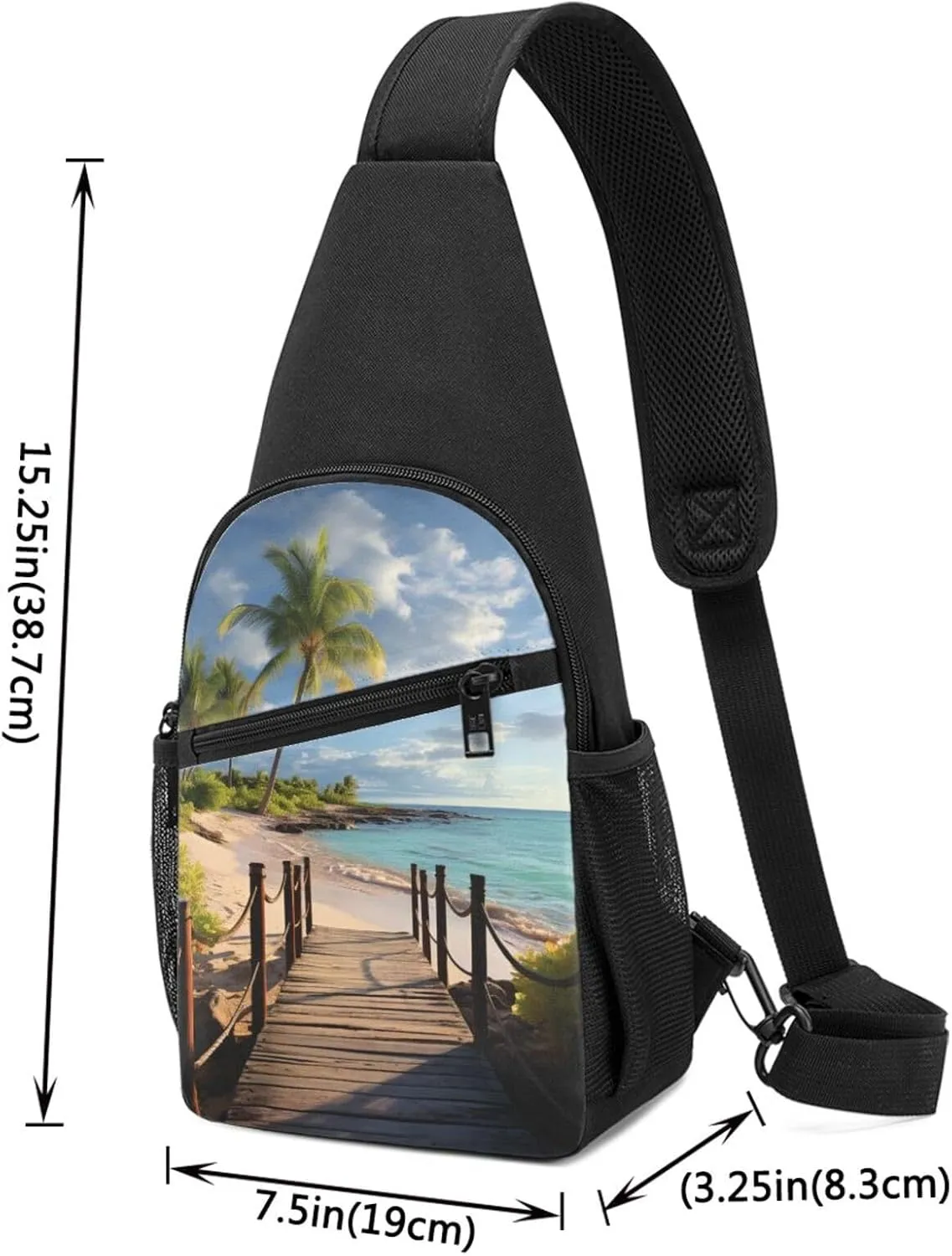 Sling Bag Backpack for Men Women Crossbody Palm Trees Beach Sea Ocean Chest Bag Crossbody Bag for Travel Sport Running