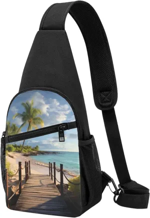 Sling Bag Backpack for Men Women Crossbody Palm Trees Beach Sea Ocean Chest Bag Crossbody Bag for Travel Sport Running