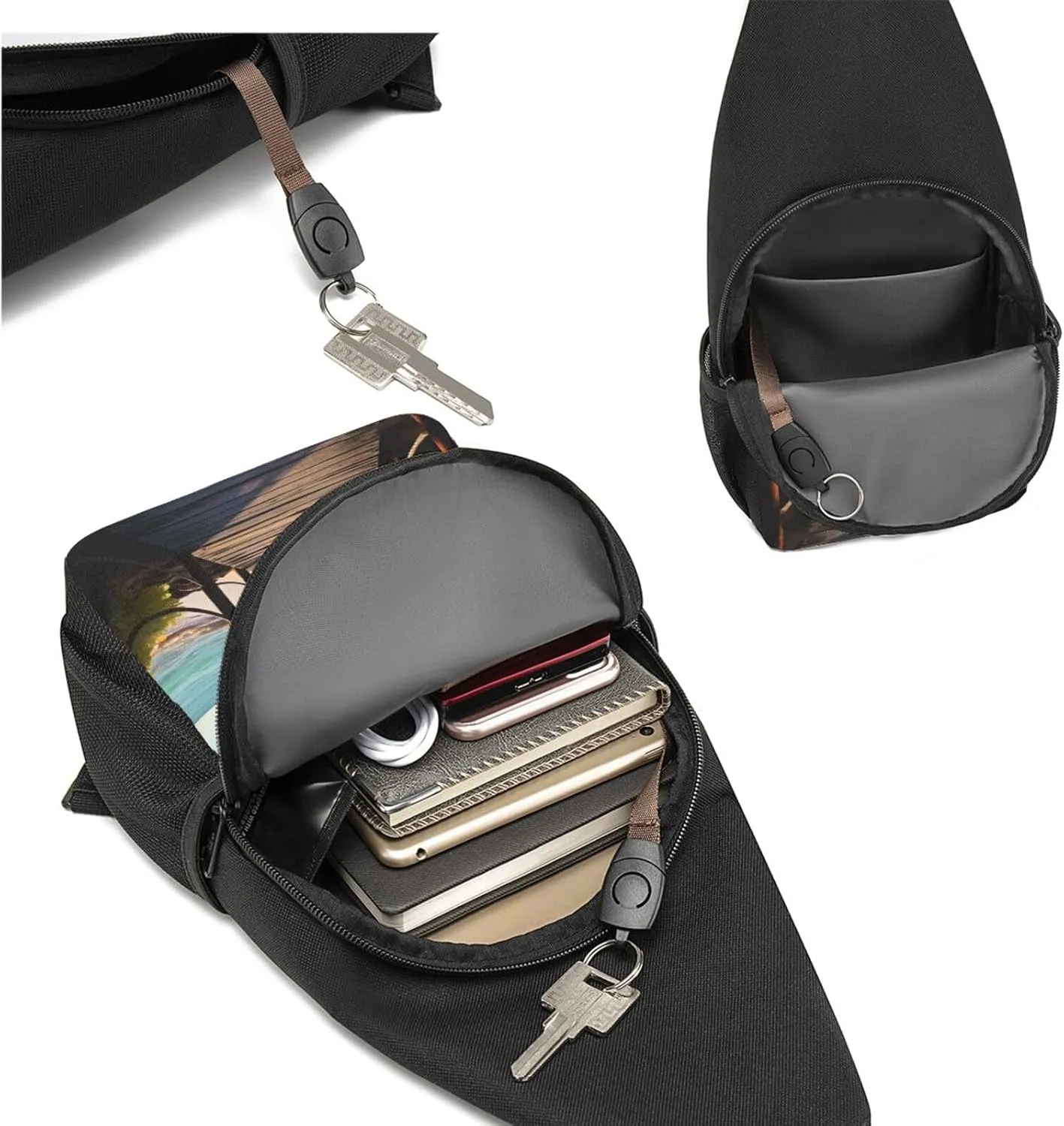 Sling Bag Backpack for Men Women Crossbody Palm Trees Beach Sea Ocean Chest Bag Crossbody Bag for Travel Sport Running