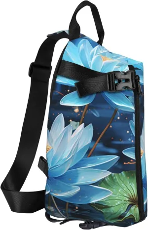 Sling Bag Crossbody Backpack for Men Women Blue dragonfly and lotus Chest Bag Crossbody Bag for Travel Sport Running
