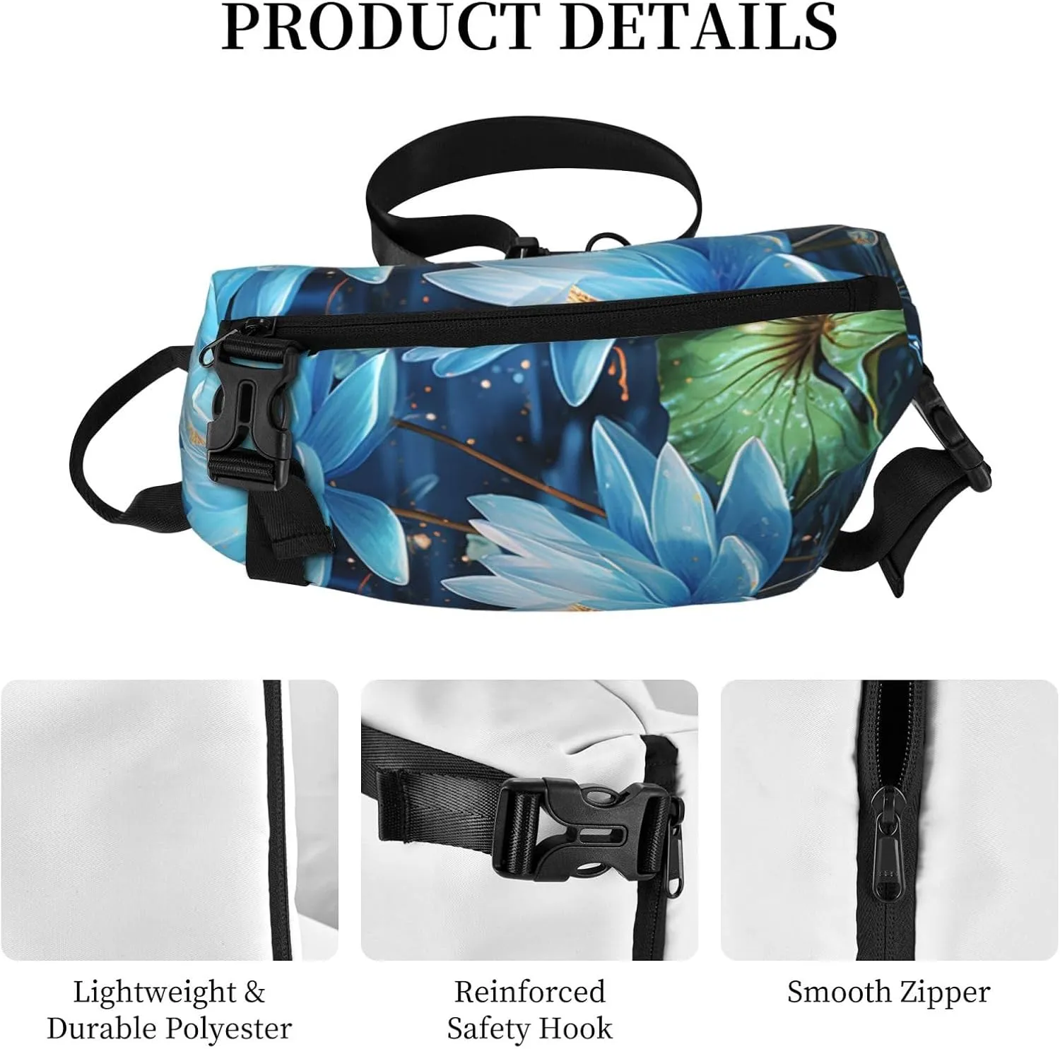 Sling Bag Crossbody Backpack for Men Women Blue dragonfly and lotus Chest Bag Crossbody Bag for Travel Sport Running