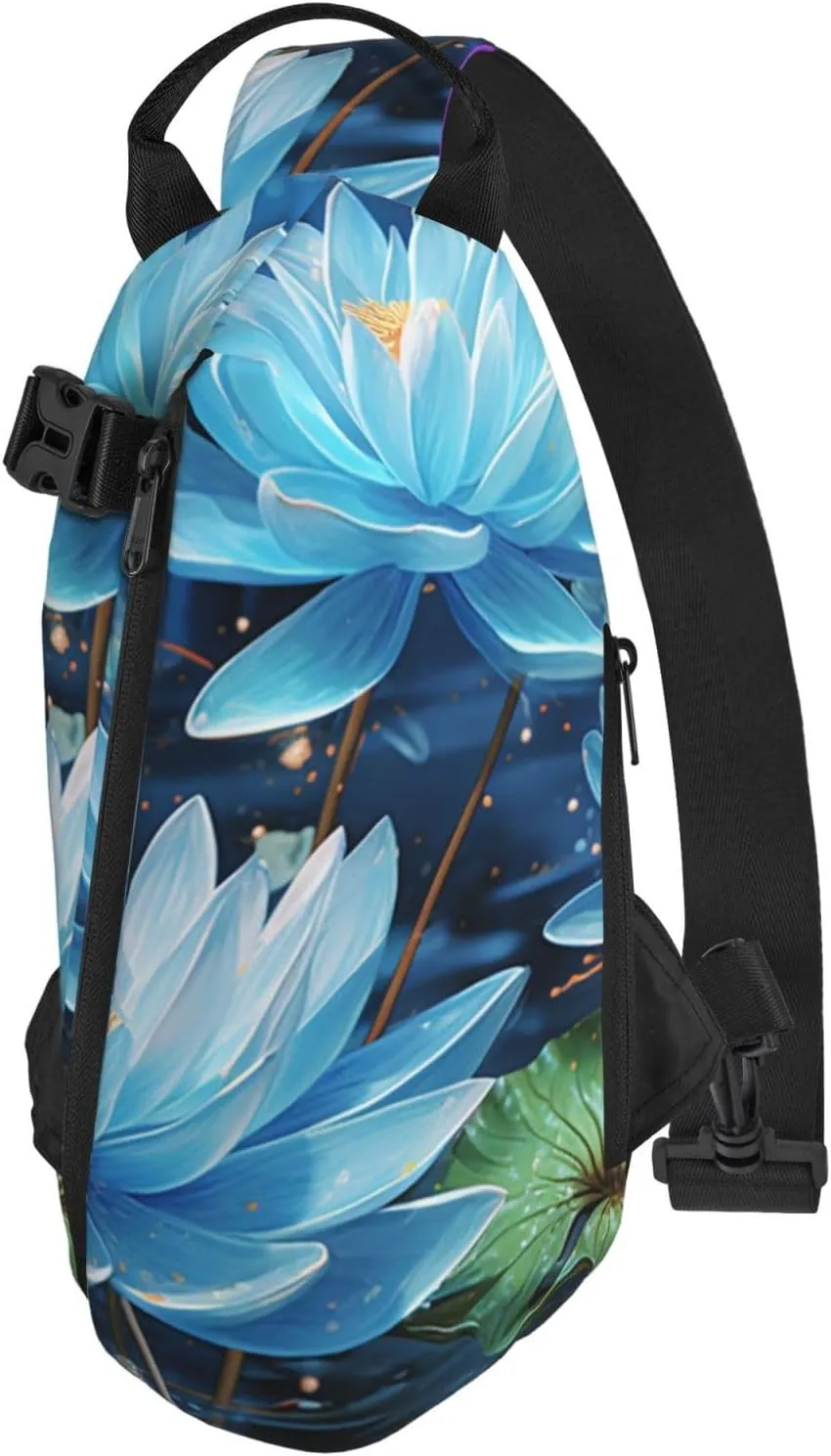 Sling Bag Crossbody Backpack for Men Women Blue dragonfly and lotus Chest Bag Crossbody Bag for Travel Sport Running