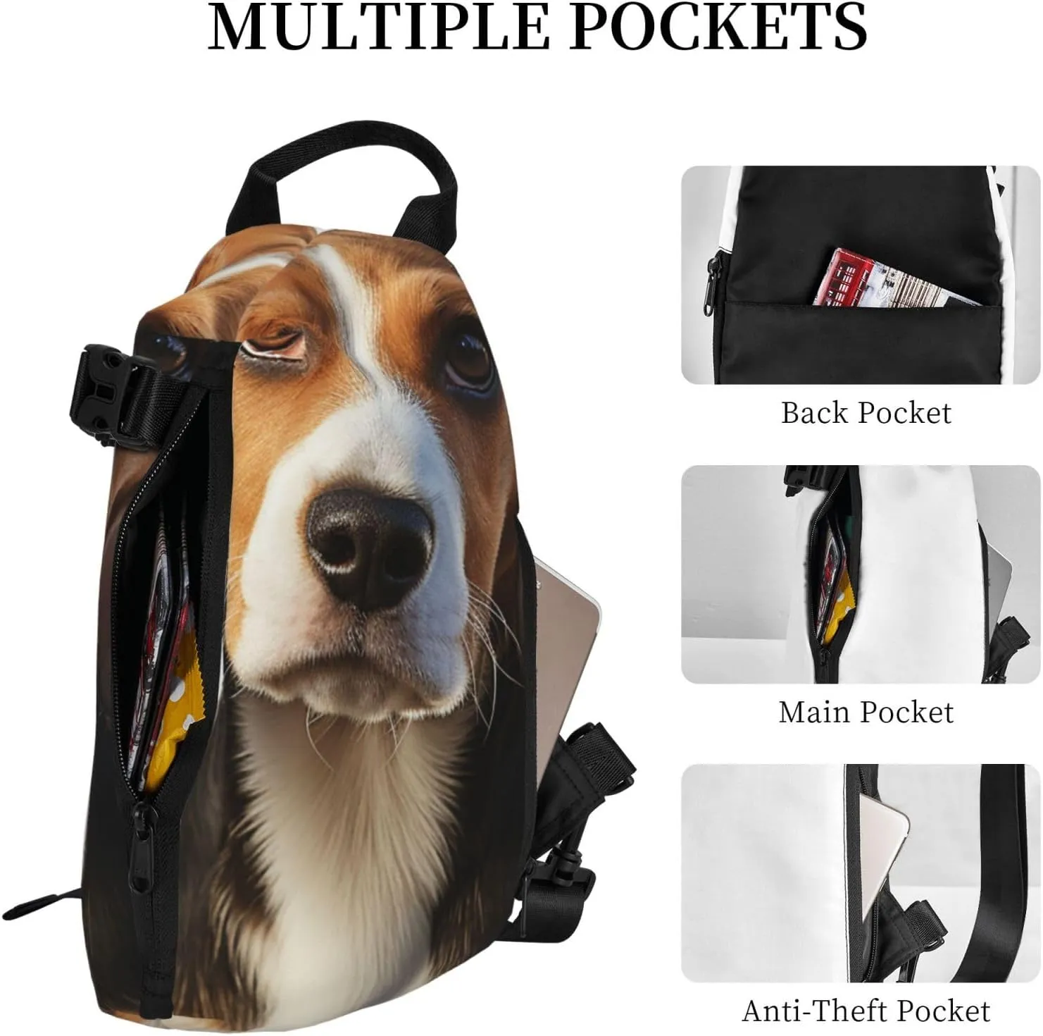 Sling Bag Crossbody Backpack for Men Women Cute Beagle Dog Chest Bag Crossbody Bag for Travel Sport Running