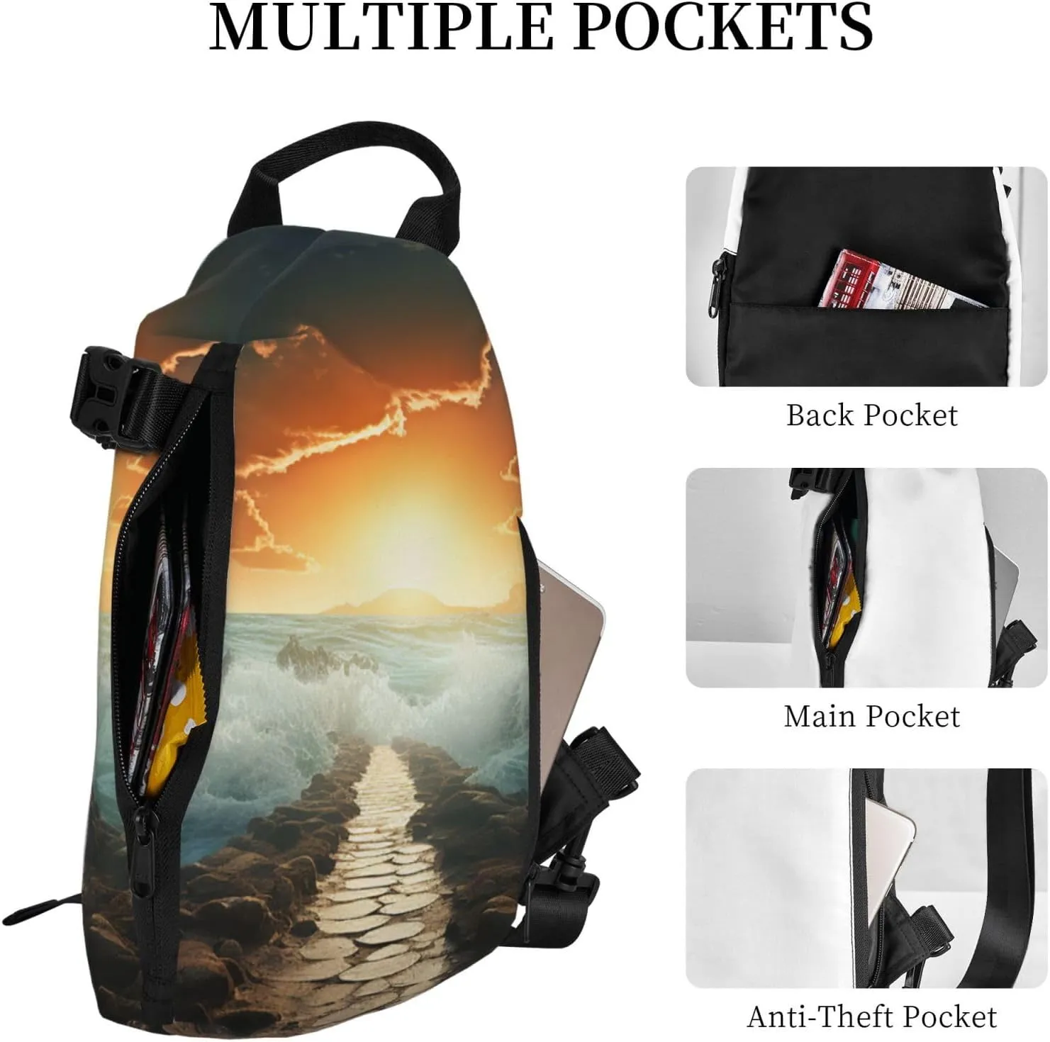 Sling Bag Crossbody Backpack for Men Women Divided Sea Pathway Chest Bag Crossbody Bag for Travel Sport Running