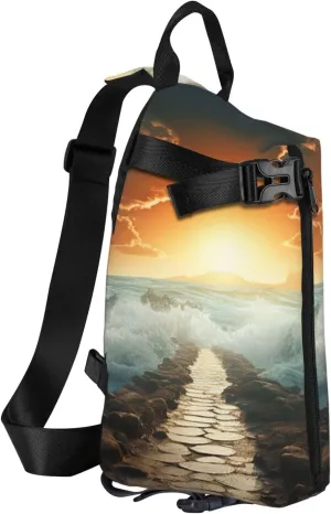 Sling Bag Crossbody Backpack for Men Women Divided Sea Pathway Chest Bag Crossbody Bag for Travel Sport Running
