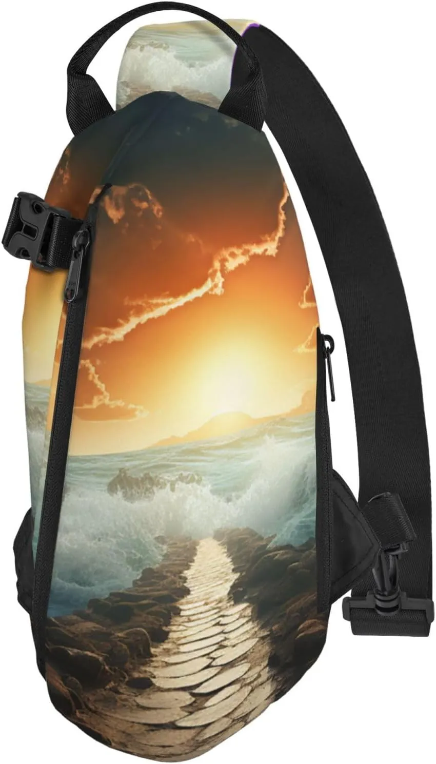 Sling Bag Crossbody Backpack for Men Women Divided Sea Pathway Chest Bag Crossbody Bag for Travel Sport Running