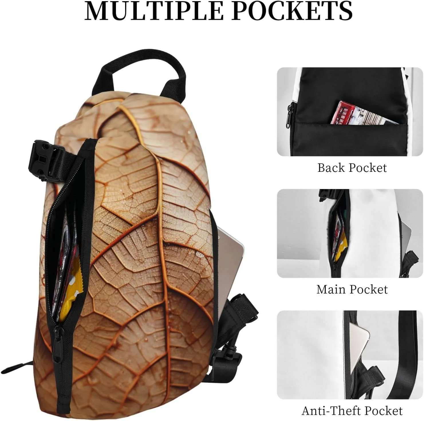 Sling Bag Crossbody Backpack for Men Women Dry leaves Chest Bag Crossbody Bag for Travel Sport Running