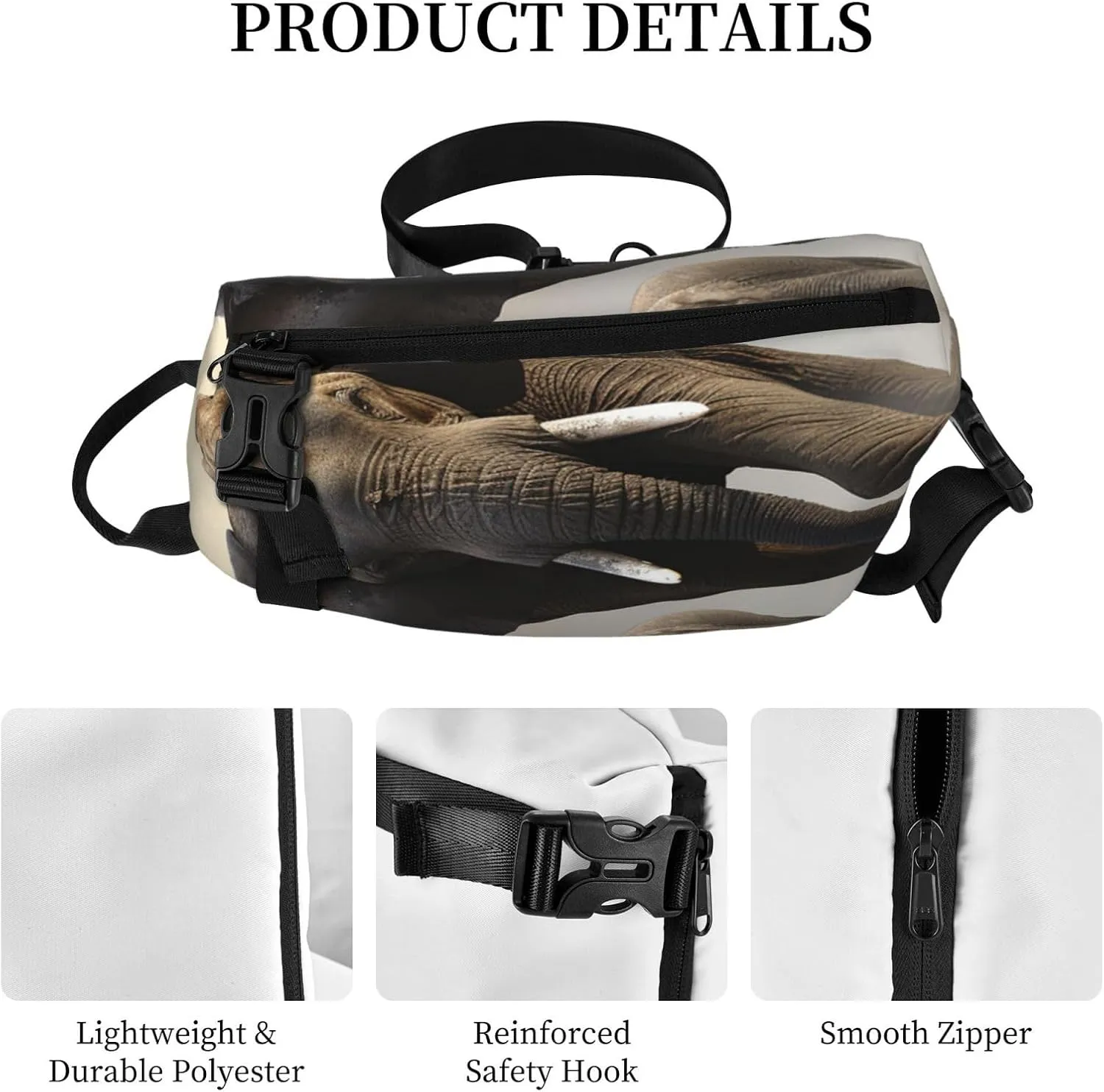 Sling Bag Crossbody Backpack for Men Women Elephant in the fog Chest Bag Crossbody Bag for Travel Sport Running