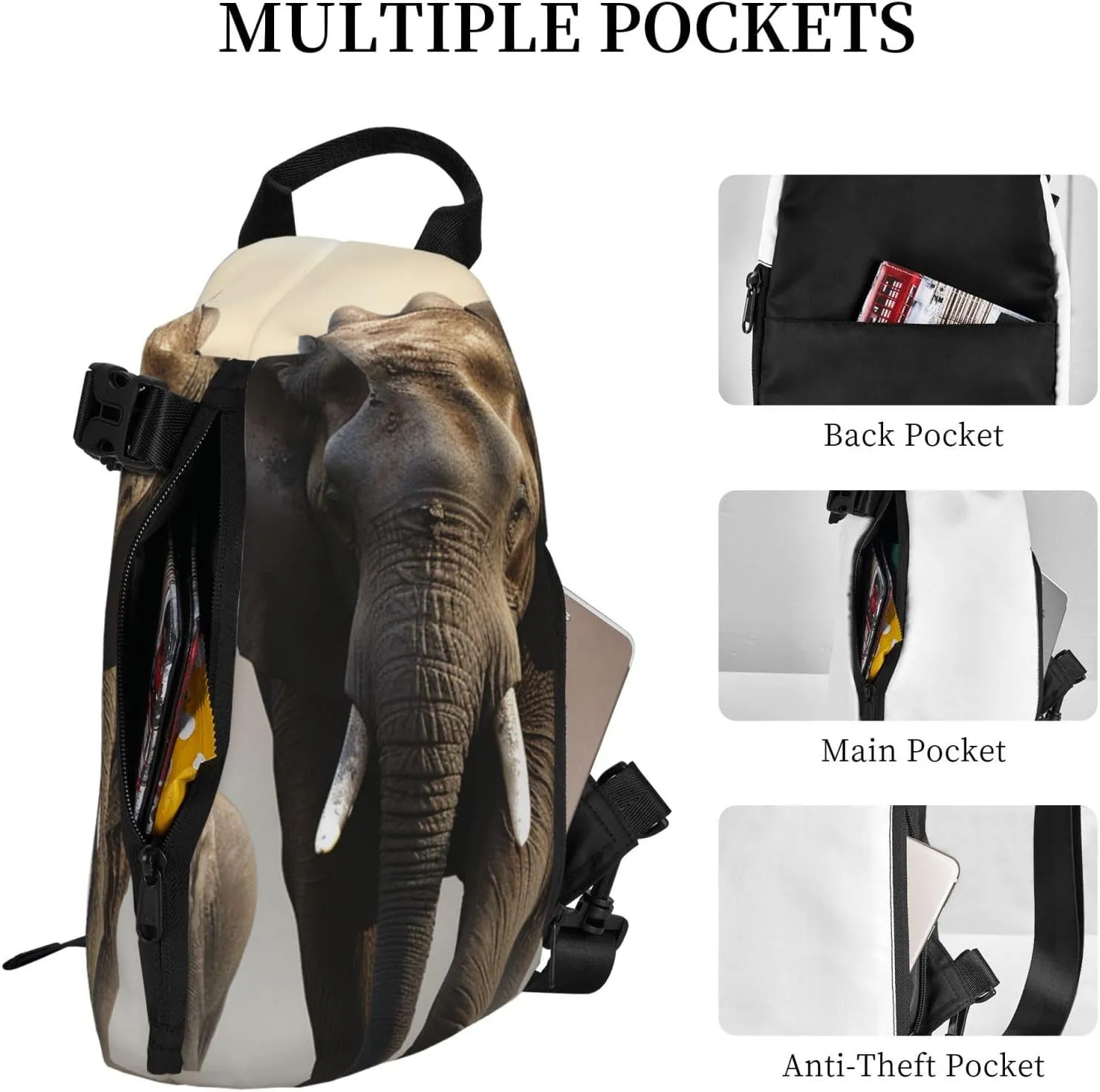 Sling Bag Crossbody Backpack for Men Women Elephant in the fog Chest Bag Crossbody Bag for Travel Sport Running