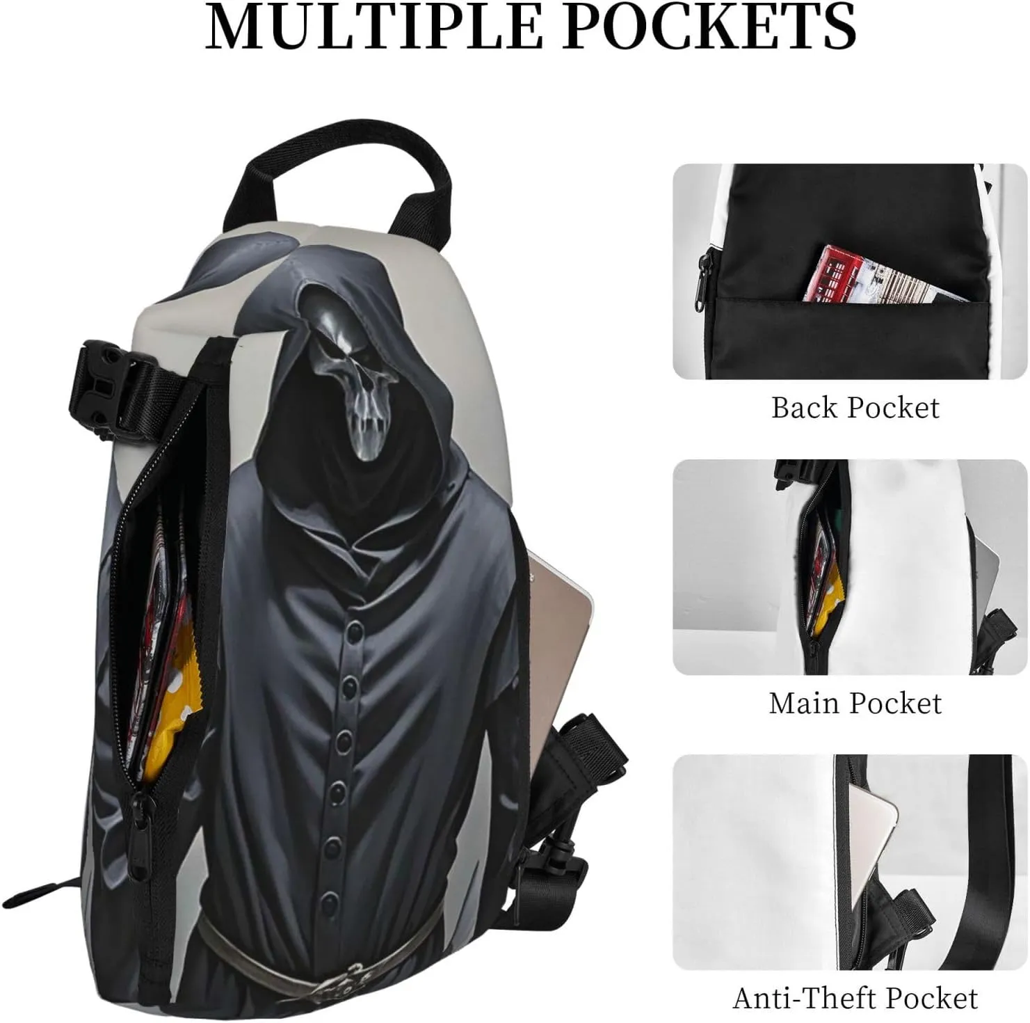 Sling Bag Crossbody Backpack for Men Women Grim-Reaper Chest Bag Crossbody Bag for Travel Sport Running