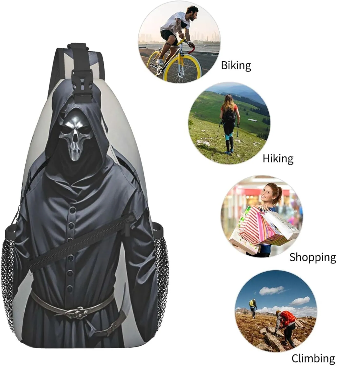 Sling Bag Crossbody Backpack for Men Women Grim-Reaper Chest Bag Crossbody Bag for Travel Sport Running