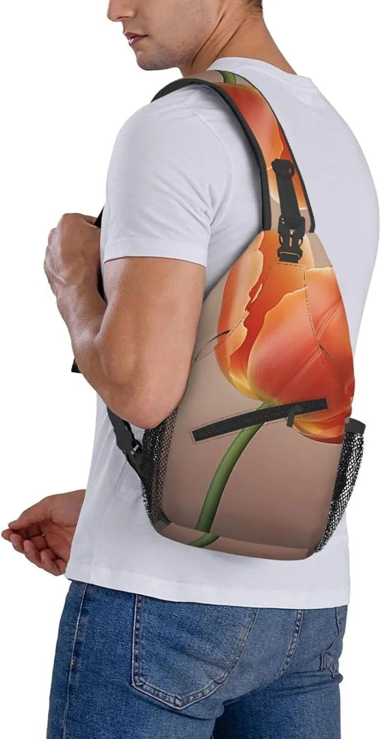 Sling Bag Crossbody Backpack for Men Women Orange tulip Chest Bag Crossbody Bag for Travel Sport Running