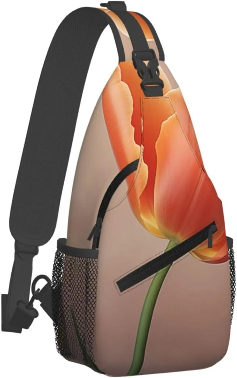 Sling Bag Crossbody Backpack for Men Women Orange tulip Chest Bag Crossbody Bag for Travel Sport Running