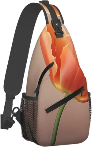Sling Bag Crossbody Backpack for Men Women Orange tulip Chest Bag Crossbody Bag for Travel Sport Running