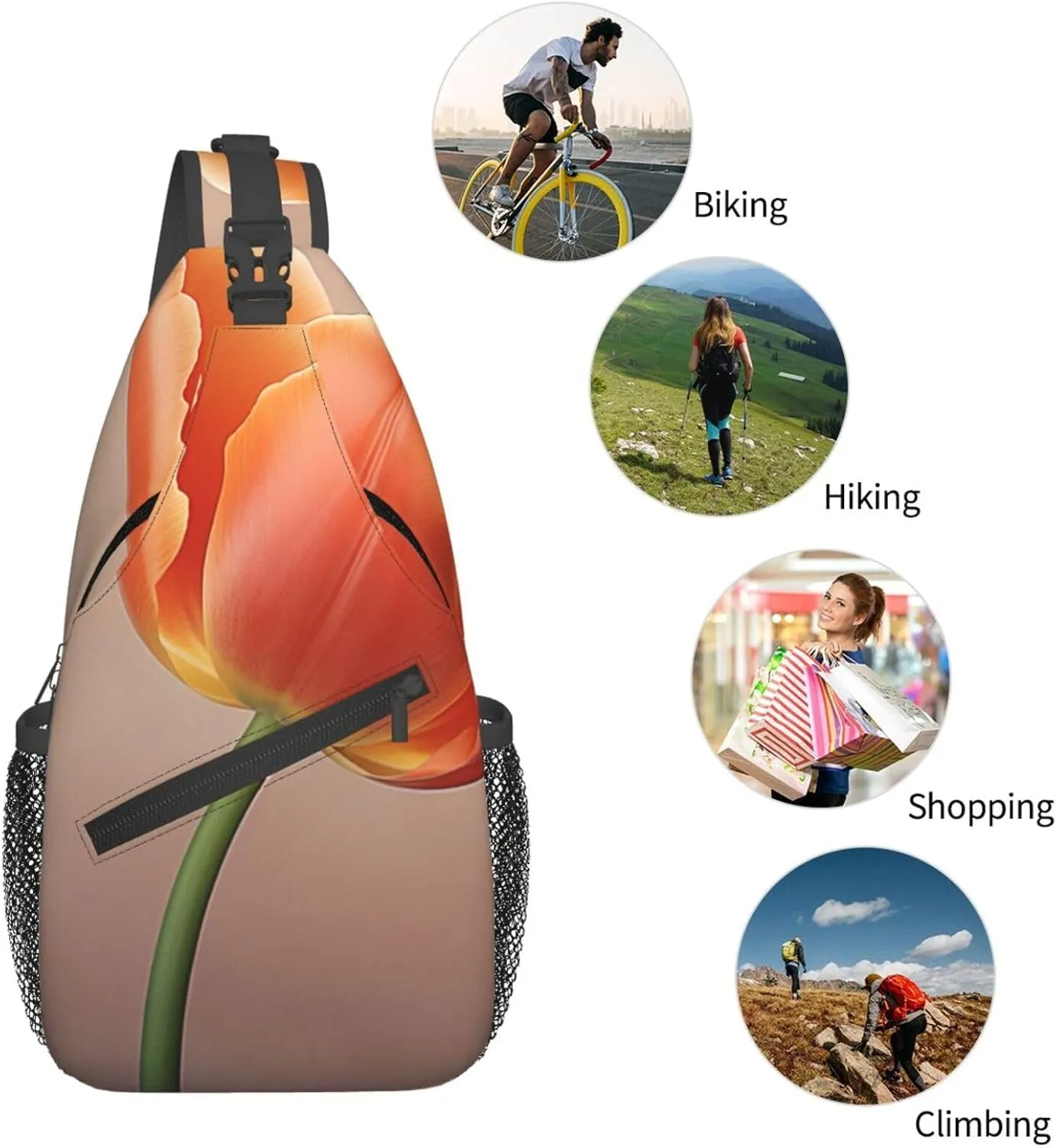 Sling Bag Crossbody Backpack for Men Women Orange tulip Chest Bag Crossbody Bag for Travel Sport Running