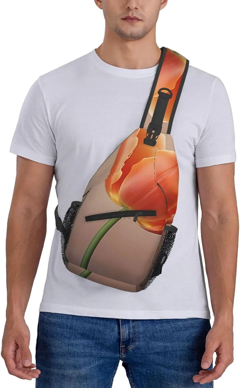 Sling Bag Crossbody Backpack for Men Women Orange tulip Chest Bag Crossbody Bag for Travel Sport Running