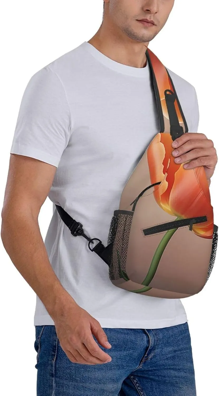 Sling Bag Crossbody Backpack for Men Women Orange tulip Chest Bag Crossbody Bag for Travel Sport Running