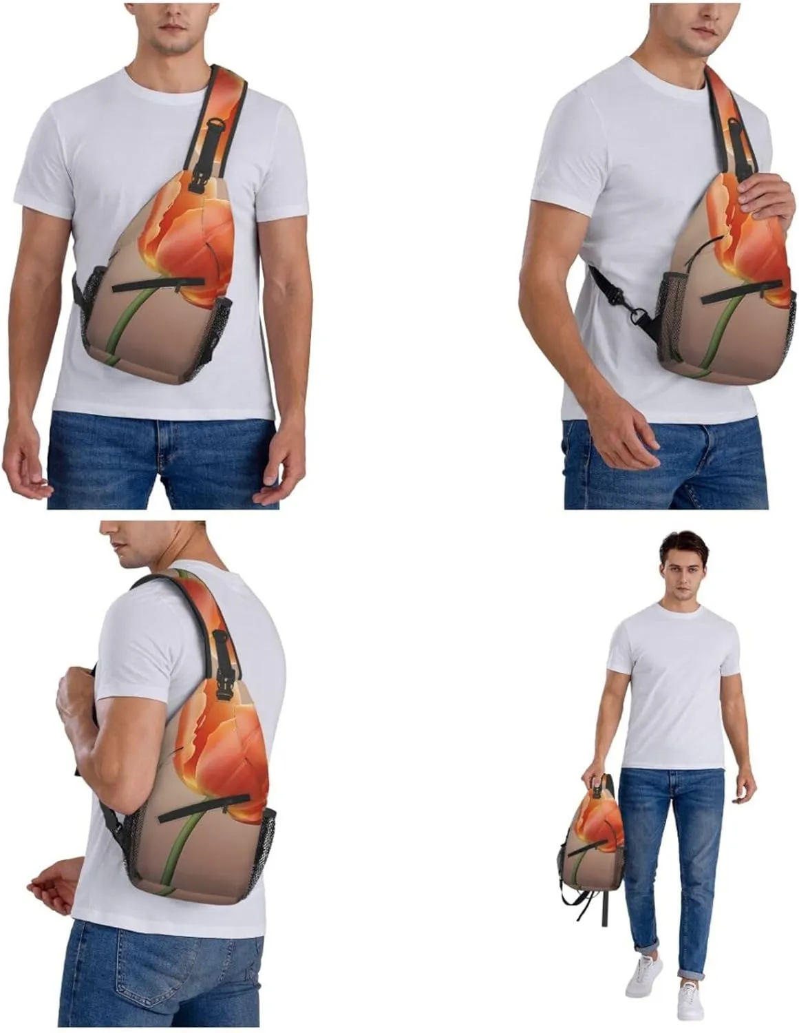 Sling Bag Crossbody Backpack for Men Women Orange tulip Chest Bag Crossbody Bag for Travel Sport Running