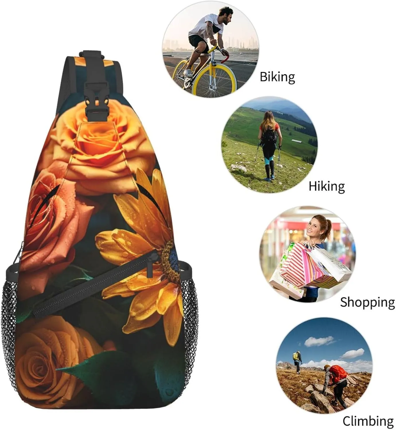Sling Bag Crossbody Backpack for Men Women Sunflower and Rose Chest Bag Crossbody Bag for Travel Sport Running