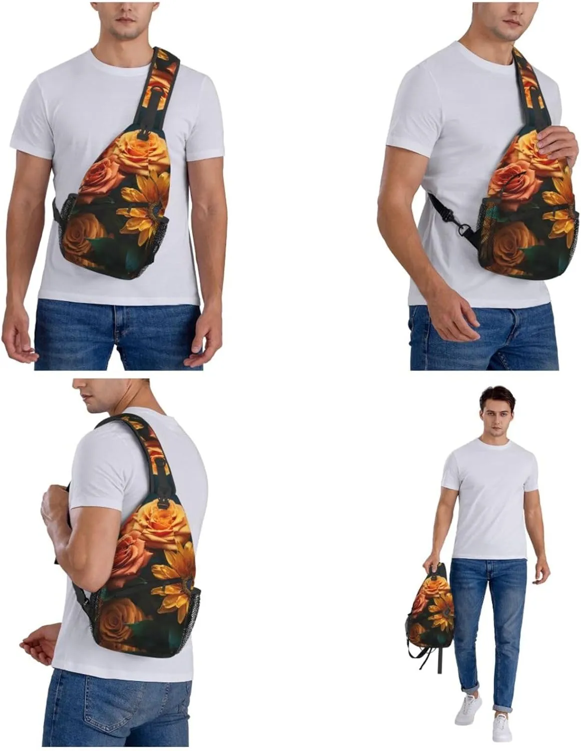Sling Bag Crossbody Backpack for Men Women Sunflower and Rose Chest Bag Crossbody Bag for Travel Sport Running