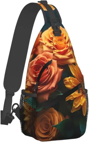 Sling Bag Crossbody Backpack for Men Women Sunflower and Rose Chest Bag Crossbody Bag for Travel Sport Running