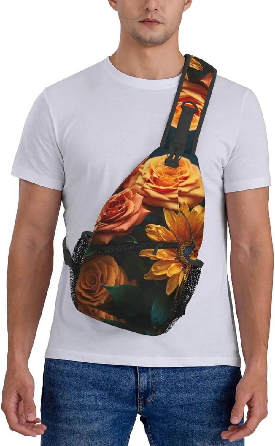 Sling Bag Crossbody Backpack for Men Women Sunflower and Rose Chest Bag Crossbody Bag for Travel Sport Running